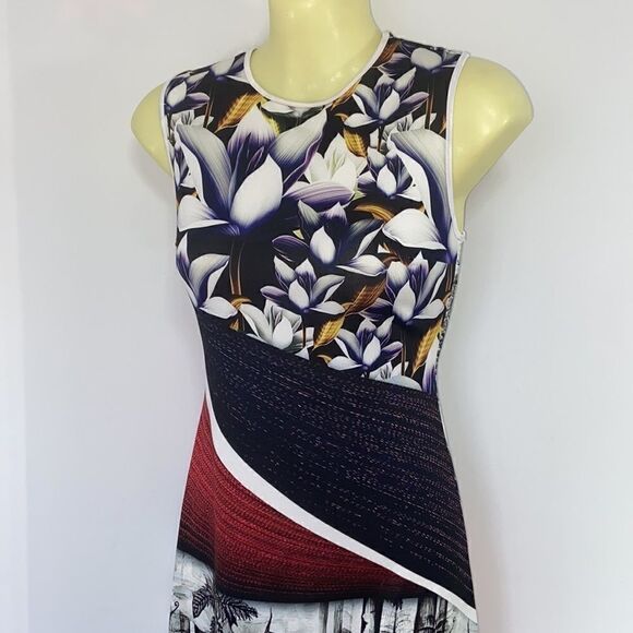 Clover Canyon  Dress White Orchids And Cityscape  Shift Nwot Excellent XS - Picture 5 of 8